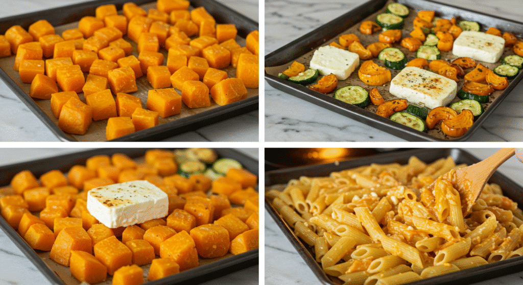 Ultimate Butternut Squash Baked Feta Pasta: 5 Secrets to Perfect Fall Comfort Food Step-by-step process of making butternut squash baked feta pasta from raw ingredients to finished dish