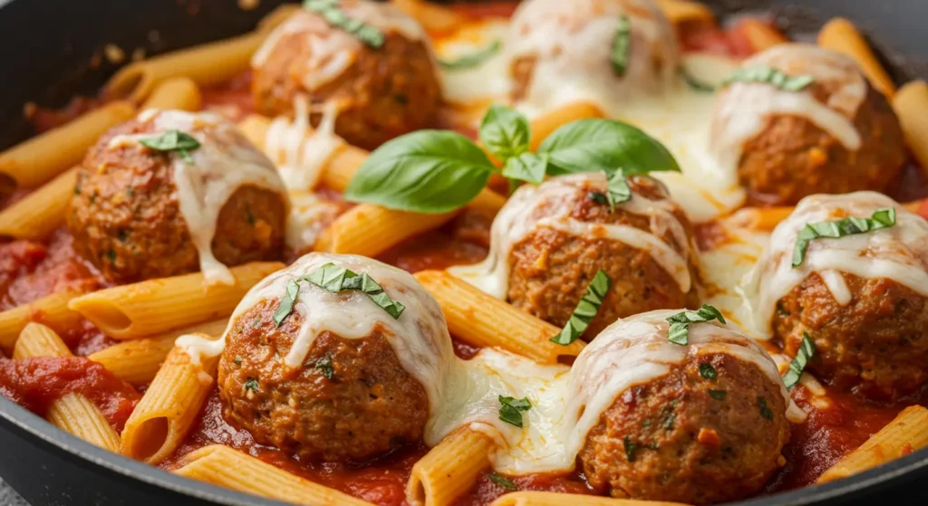 Home Turkey Meatball Pasta Bake
