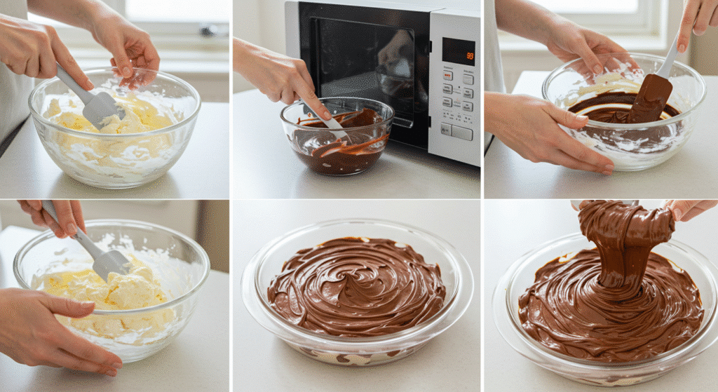  Step-by-step process of making Booty Dip dessert showing mixing and layering techniques